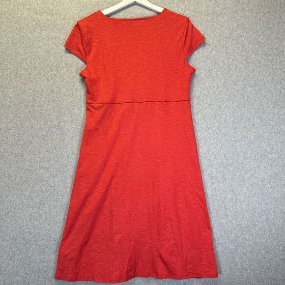 Horny Toad Women’s Size Medium Ruched Knee Length Dress coral Red Casual Stretch - Picture 7 of 10